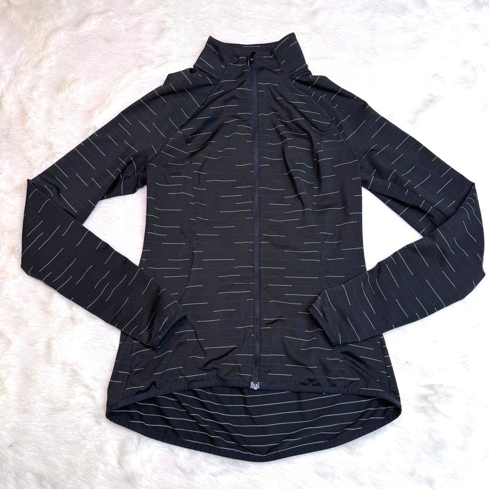 Lucy Full Zip Running Jacket Womens XS Black Striped Activewear Fitness Workout